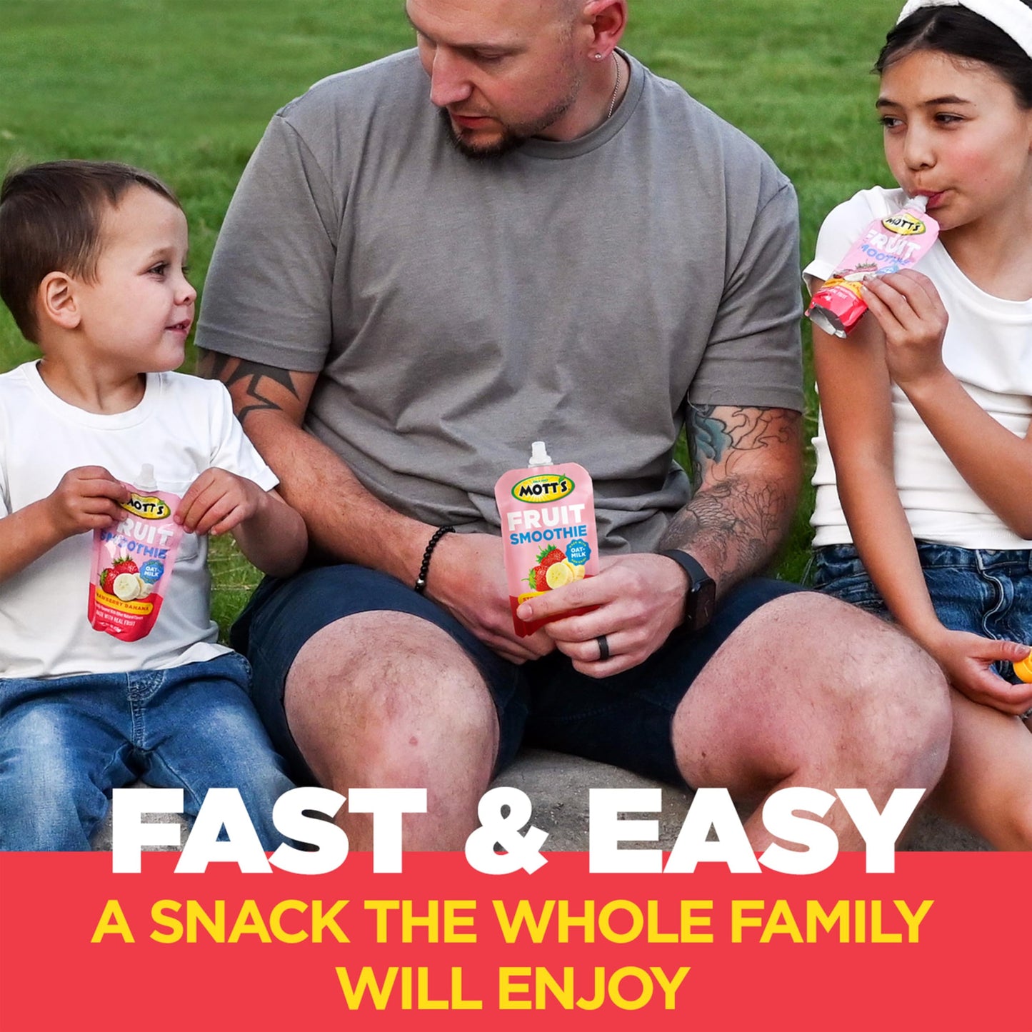 Motts Fruit Smoothies Strawberry Banana, 4.2 oz clear pouches, 8 Pack, Non-dairy, Made With Oatmilk, Made With Real Fruit, Good
