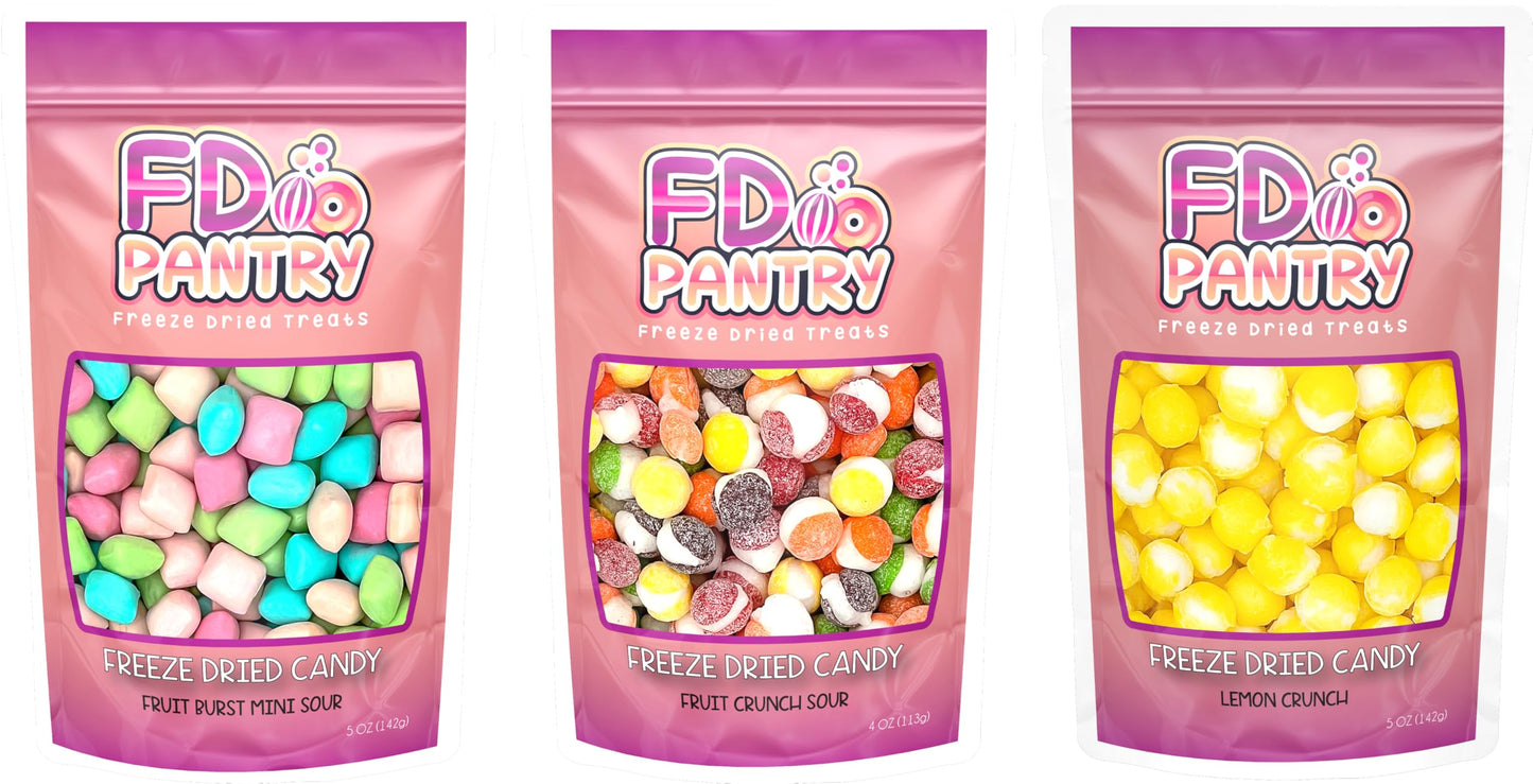 Freeze Dried Sour Candy Fruit Crunch Sour, Fruit Burst Sour, Sour Tarts (Sour 3 Count, 4 Oz)