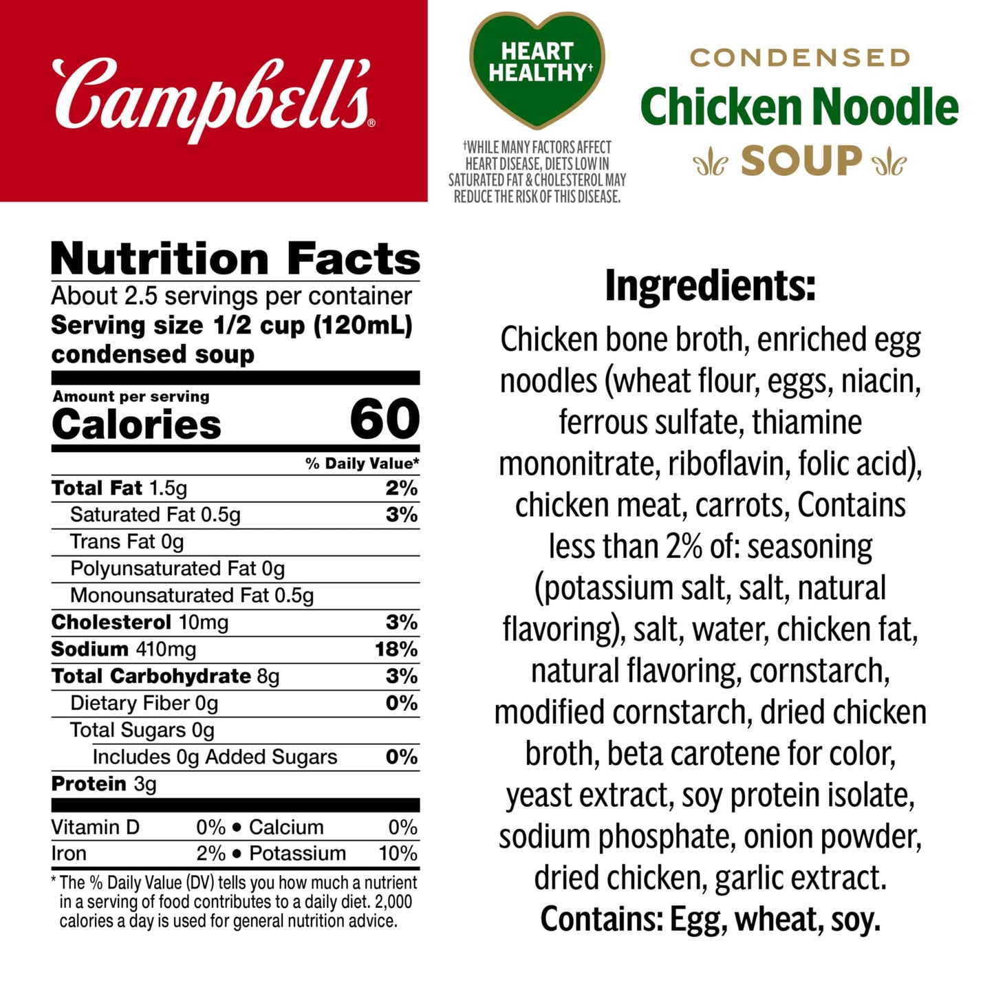 Campbell’S Condensed Heart Healthy Chicken Noodle Soup, 10.75 Oz Can