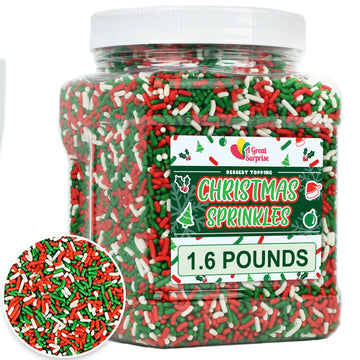 Christmas Sprinkles Bulk - 1.6 Pounds - Holiday Jimmies - Red White and Green Xmas Baking Toppings for Cookies, Cakes, Cupcakes,