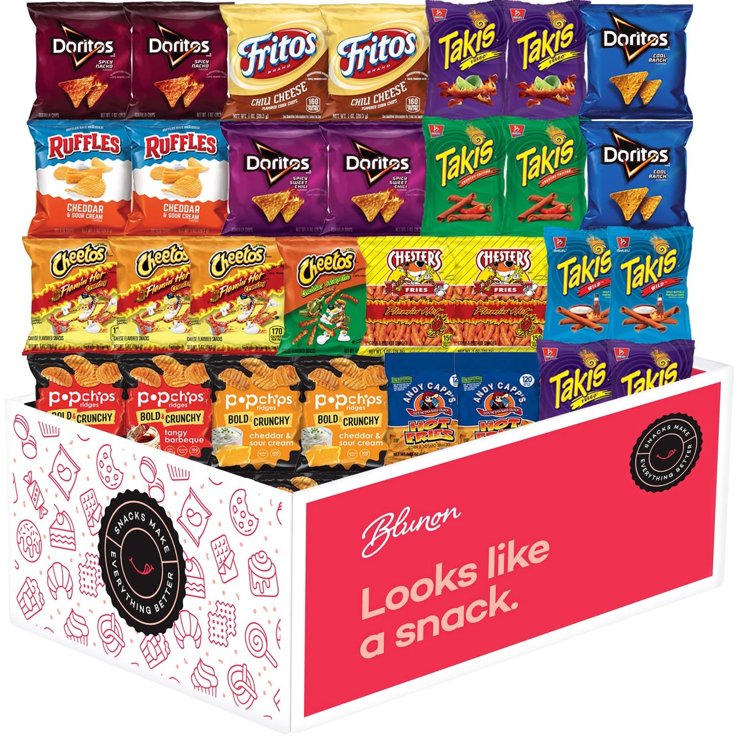 Hot Chips Snacks Variety Pack for Adults - Fiery Spicy Snack Bag Care Package - Gift Box Bulk Assortment (30 pack)