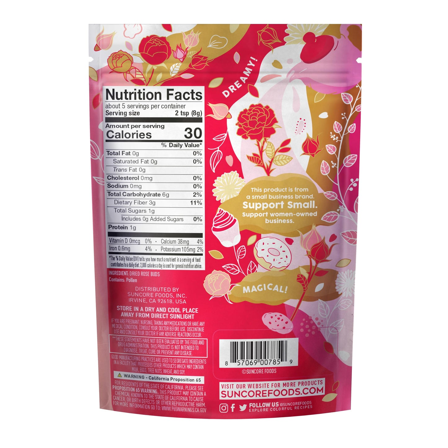 Suncore Foods Dried Rose Buds Tea, Caffeine-Free, Gluten-Free, Non-GMO, 1.5oz (Pack of 1)