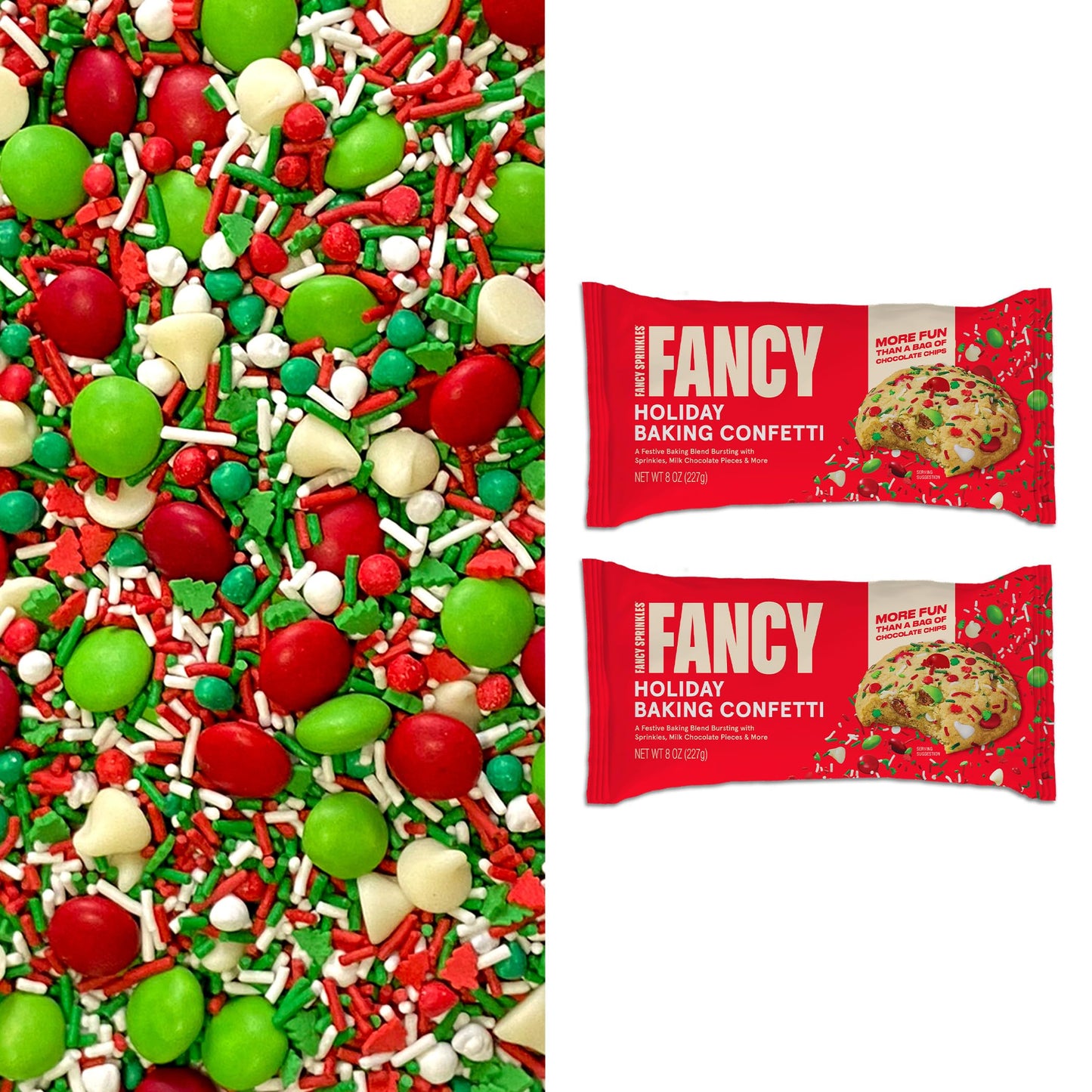 Fancy Sprinkles Special Release Holiday Baking Confetti Sprinkles And Chocolate Pieces  Candy-Coated Chocolatey Morsels  Christmas Tree Pieces  Vanilla Chips 8 Oz Bag (2 Pack)