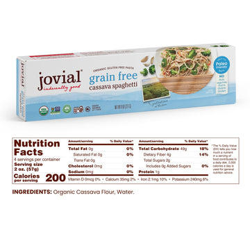 Jovial Grain-Free Cassava Spaghetti - Spaghetti Noodles, Cassava Pasta, Paleo Pasta, Gluten Free Pasta Spaghetti, Grain-Free, Certified Gluten-Free, Usda Certified Organic, Non-Gmo - 8 Oz, 6 Pack