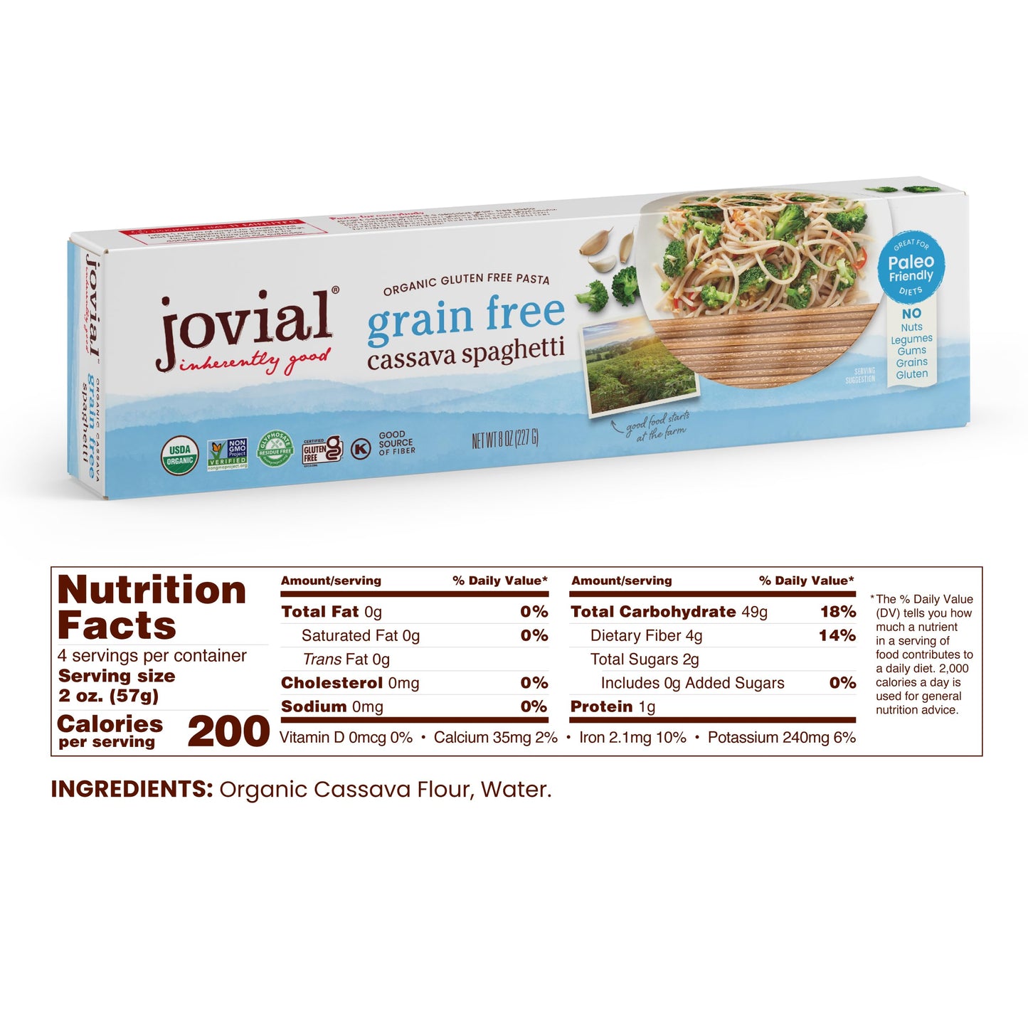 Jovial Grain-Free Cassava Spaghetti - Spaghetti Noodles, Cassava Pasta, Paleo Pasta, Gluten Free Pasta Spaghetti, Grain-Free, Certified Gluten-Free, Usda Certified Organic, Non-Gmo - 8 Oz, 3 Pack