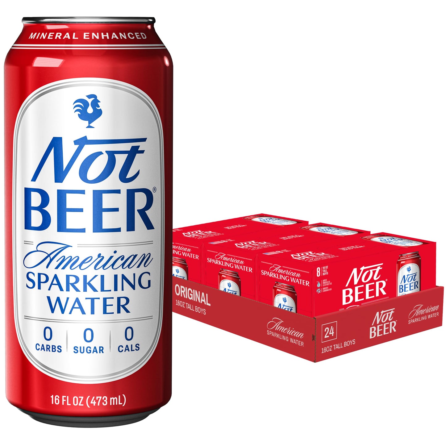 Not Malt-Inspired American Sparkling Water, Original, 99.9% Pure, Mineral & Electrolyte Blend, Unflavored Plain Carbonated Water, Made In America, 16 Oz Tallboy Cans, 24 Pack