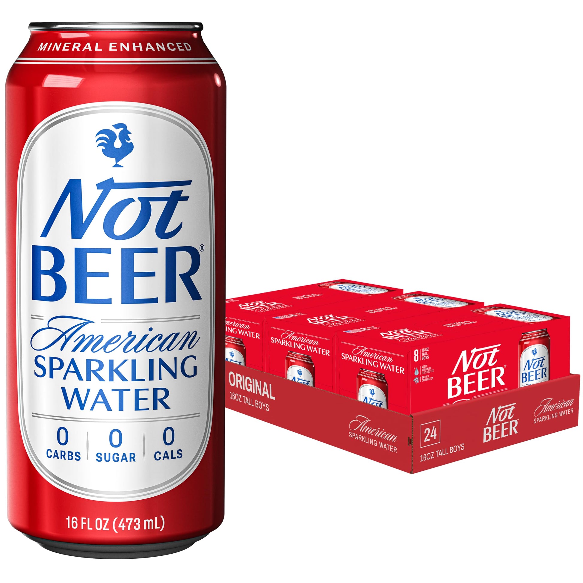 Not Malt-Inspired American Sparkling Water, Original, 99.9% Pure, Mineral & Electrolyte Blend, Unflavored Plain Carbonated Water, Made In America, 16 Oz Tallboy Cans, 24 Pack