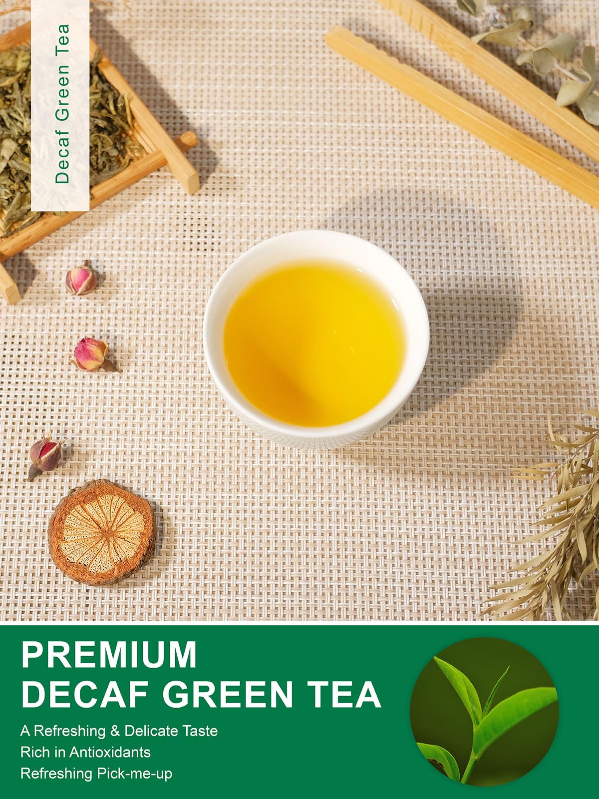 TeeLux Decaf Green Tea  CO2 Decaffeinated Green Tea Loose leaf  Delicate & Smooth Flavor  7oz