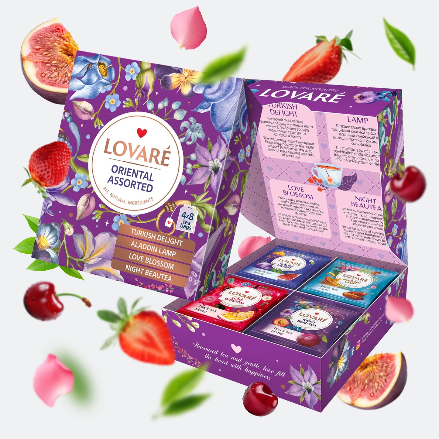LOVARE Assorted Tea Variety Pack - 32 Individually Wrapped Tea Bags - Flavors: Turkish Delight, Aladdin Lamp, Love Blossom, Night Beautea