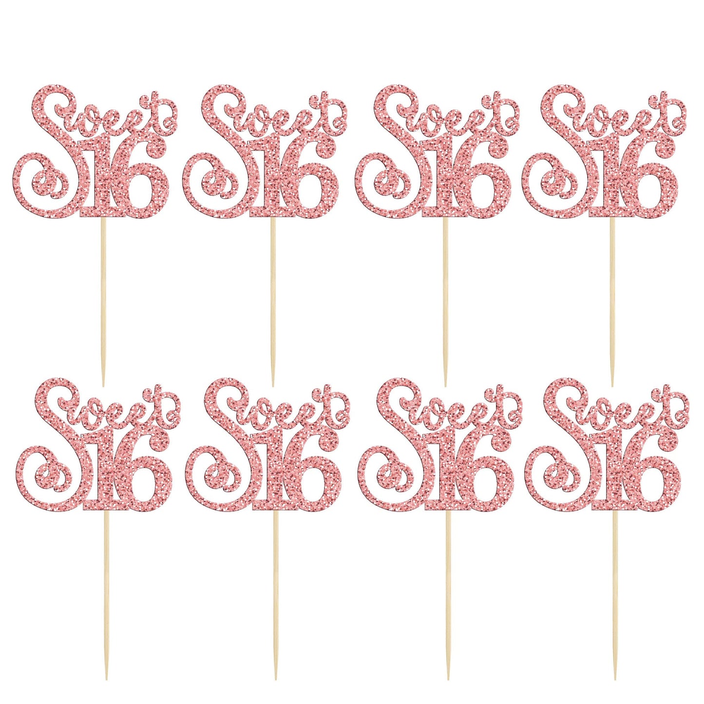 Gyufise 24 Pack Cupcake Toppers Glitter Sixteen Happy 16th Birthday Decorations Rose Gold Model ZN0475-4-RG