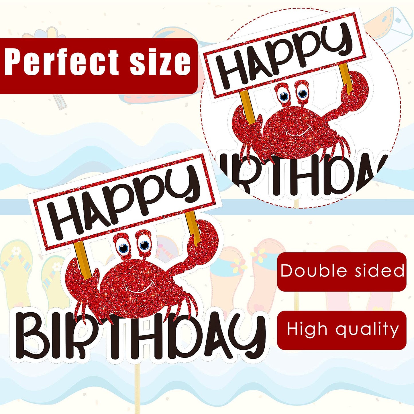 Outus Crab Cake Topper Set, 43 Pieces, Red Ocean Beach Animals Birthday Party Decorations, Model Outus-18393