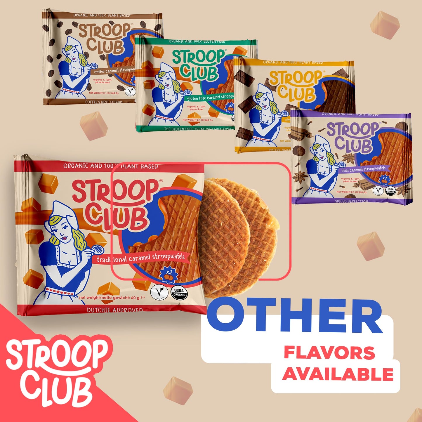 Stroop Club Traditional Organic Stroopwafel Caramel Treats | Vegan, Plant-Based and Dutch-Approved Indulgence - 24 Vegan Waffle