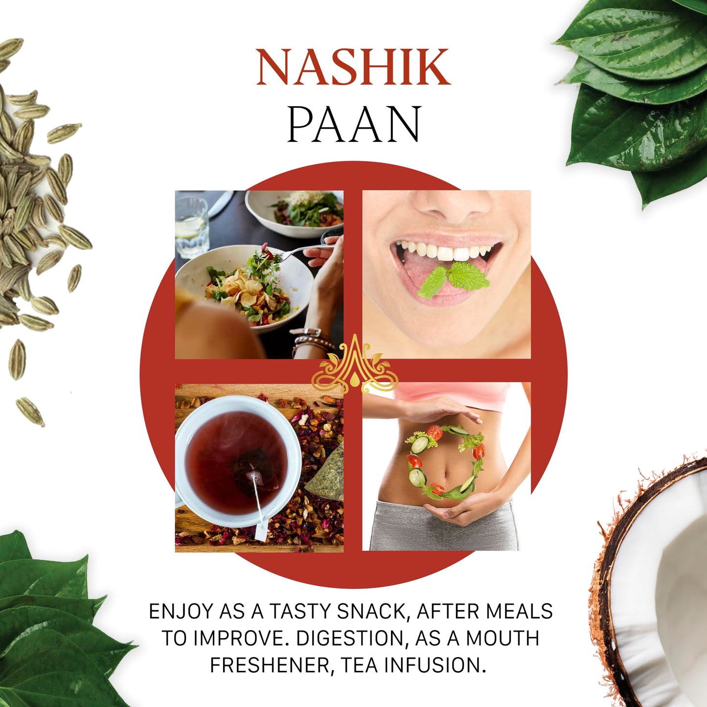 Aryaa Organic Nashik Paan 8.75Oz (250Gm) Herbal Tea & Digestive Snack | 100% Natural, Vegan, Gluten-Friendly | Sound-Infused, No