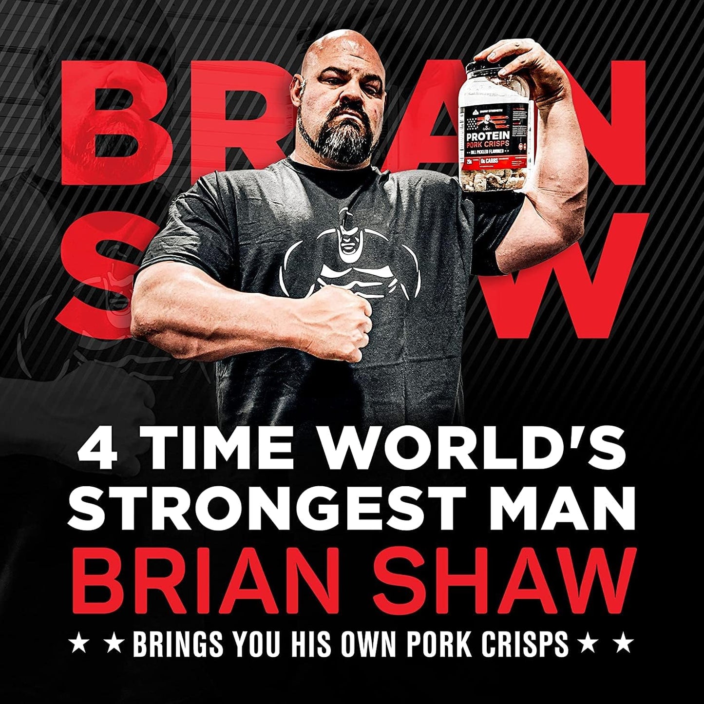 Shaw Strength Protein Pork Rinds (Dill Pickle, 8Oz); Developed For Worlds Strongest Man Brian Shaw, Keto-Friendly, High Protein,