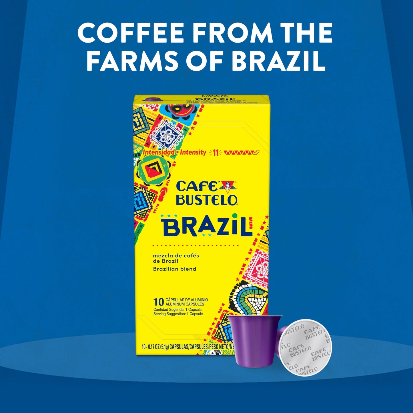 Cafe Bustelo Espresso compact pieces, Brazil Blend, Nespresso Compatible, Intensity 11, 40 Count