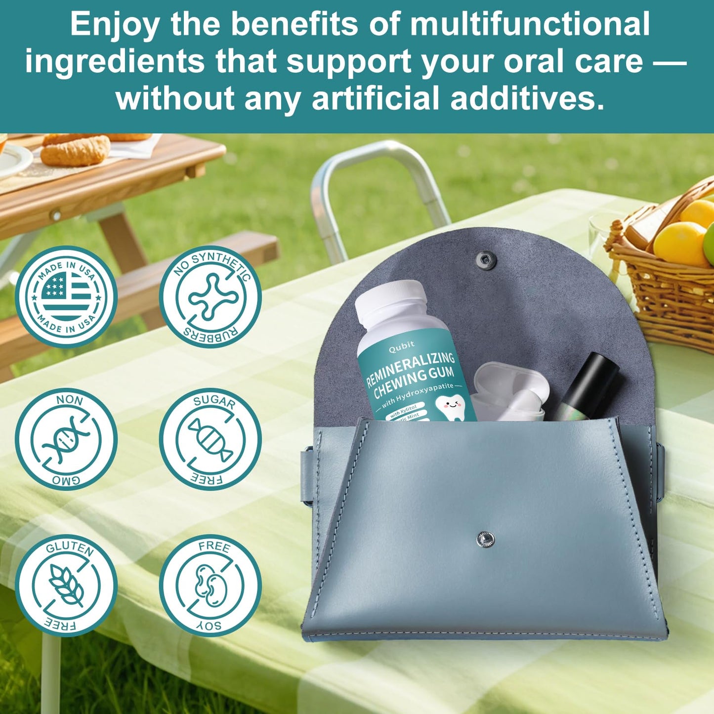 Remineralizing Gum with Nano-Hydroxyapatite Gum & Xylitol - Sugar-Free Mastic Mint - Enamel Protection, Fresh Breath & Oral Heal