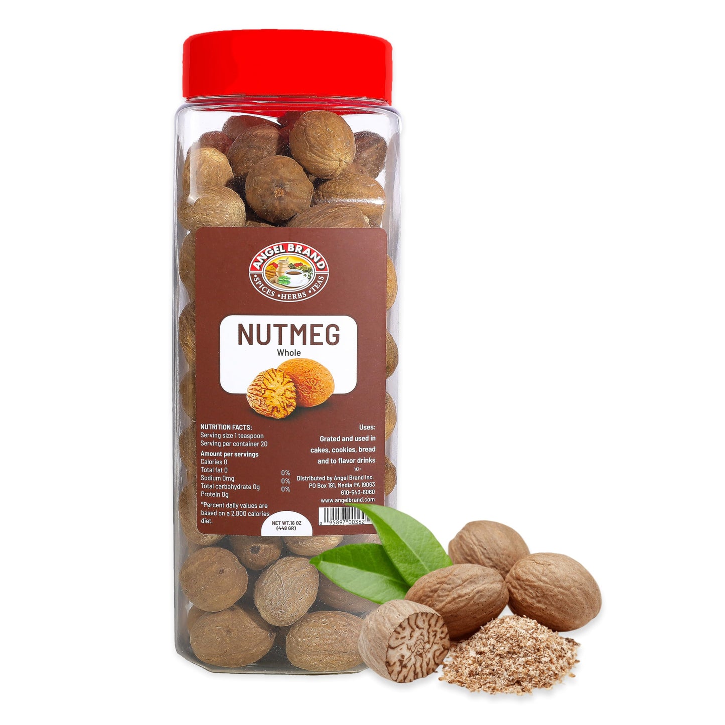 Angel Brand Whole Nutmeg Spice - 16 oz Bottle for Baking, Cooking, Desserts
