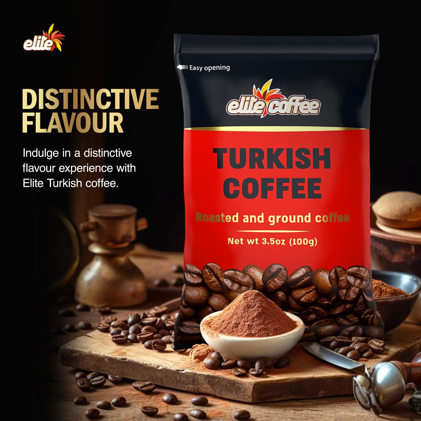 Elite Roasted & Ground Turkish Coffee 3.5Oz Bag (4 Pack)
