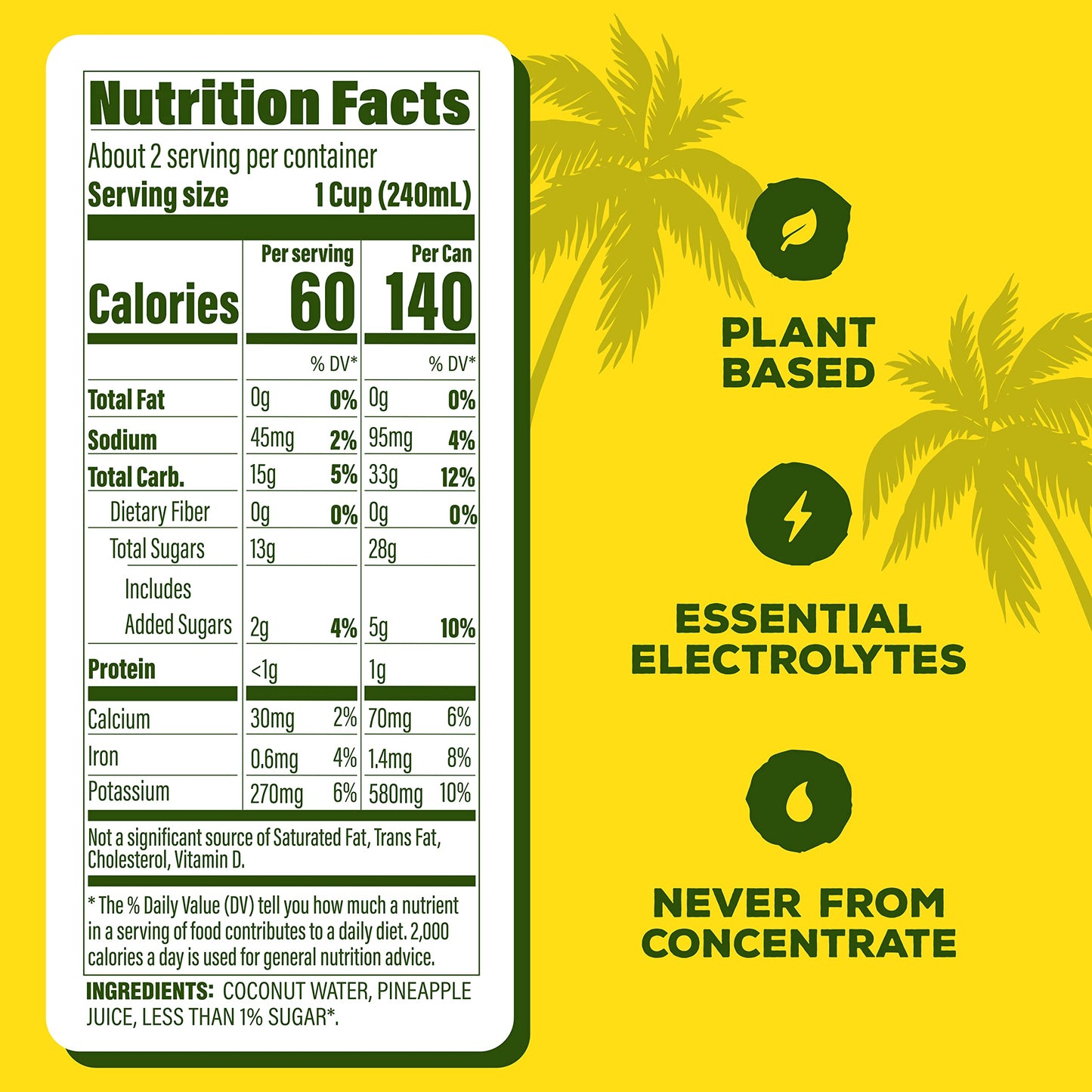 C2O - Coconut Water With Pineapple (12 Pack) - Made With Fresh Coconut Water - Plant Based - Non Gmo - Canned Water - Natural Hydration, Essential Electrolytes, & Potassium - 12 Cans, 17.5 Fl Oz