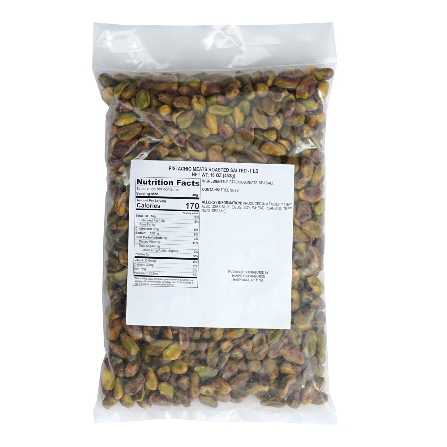 Pistachio Meats Roasted With Sea Salt, 1 Pound Bag, No Shell Pistachio Nuts 16 Ounce Bulk Bag