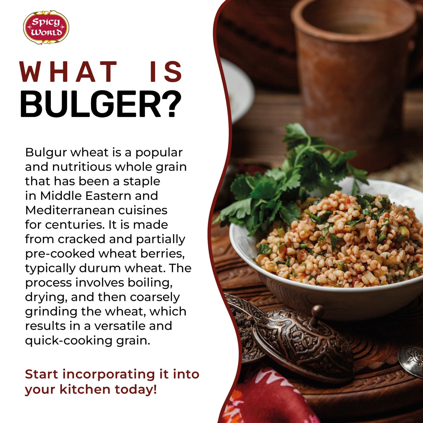 Spicy World Bulgur Coarse #3, 4 Lb Bag | Excellent Usa Grown Bulgur Wheat For Tabouleh | 100% Natural & Pure | Great For Vegan R