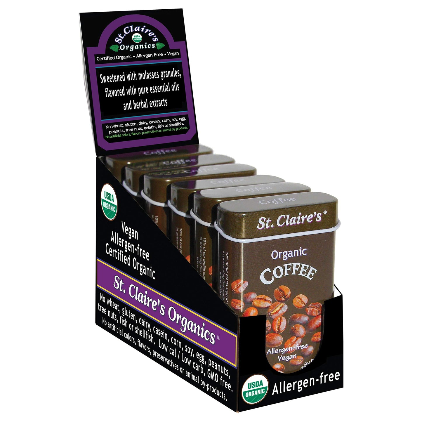St. Claire'S Organic Herbal Pastilles, (Coffee, 1.5 Ounce Tin, Pack Of 6) | Gluten-Free, Vegan, Gmo-Free, Plant-Based, Allergen-