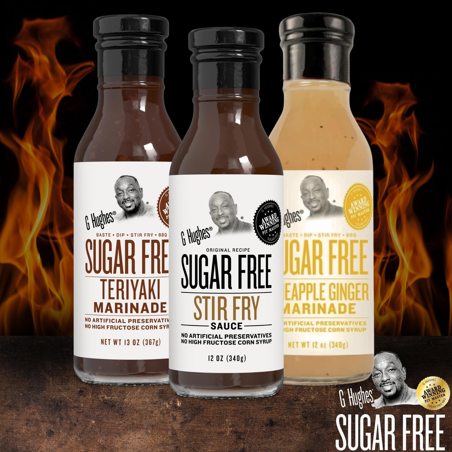 G Hughes Sugar Free Stir Fry Sauces Variety Pack - Stir Fry Sauces And Dressings, Gluten Free Dipping Sauces, No Sugar - Teriyaki Marinade, Stir Fry Sauce, & Pineapple Ginger Marinade (3 Pack)