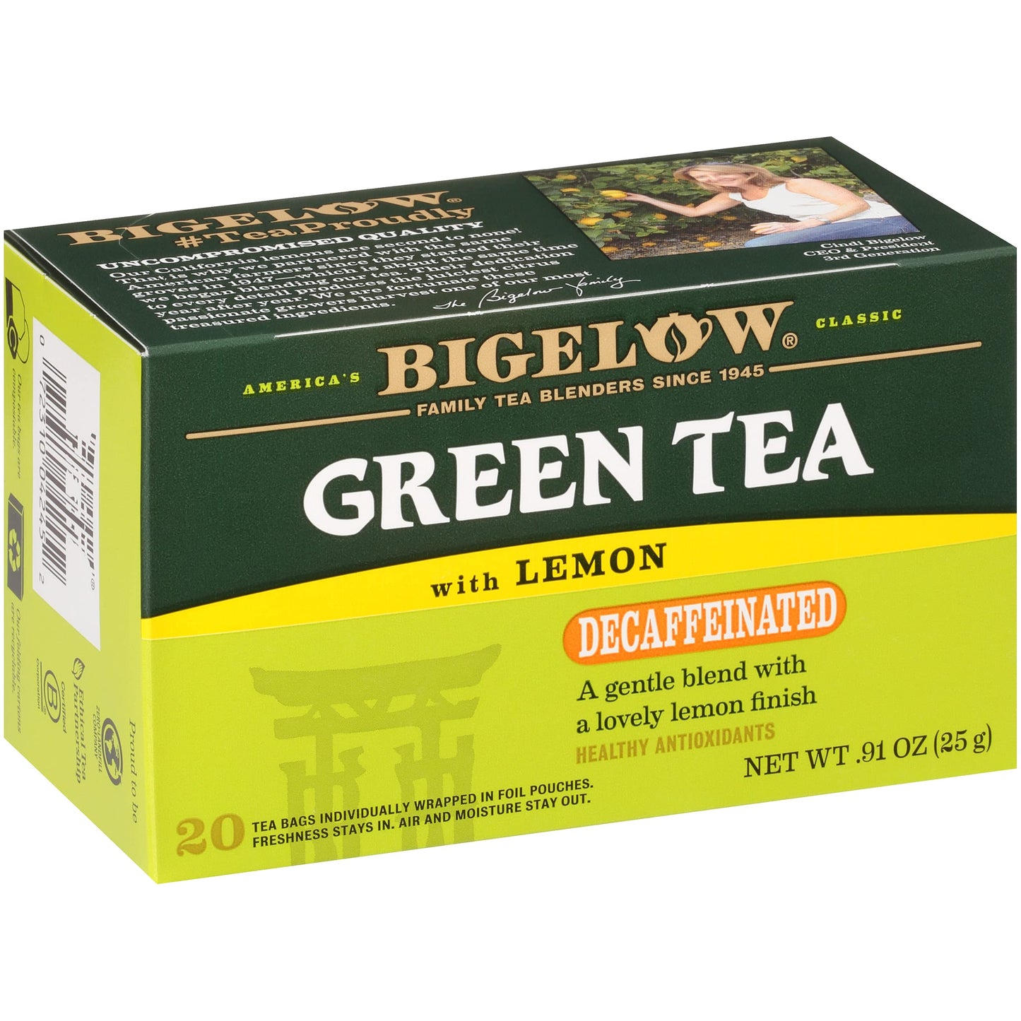 Bigelow Tea Decaffeinated Green Tea with Lemon, 20 Count (Pack of 6), 120 Total Tea Bags, Model 072310042452