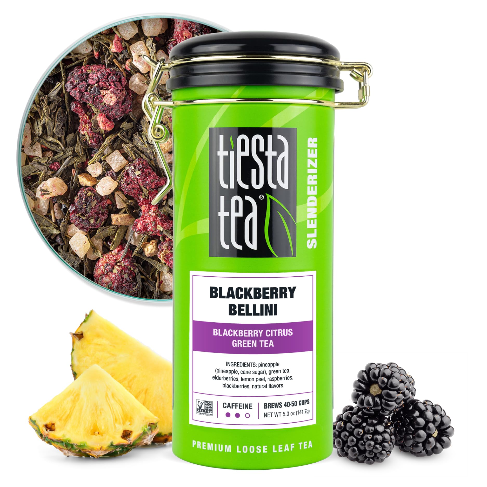 Tiesta Tea - Blackberry Bellini | Blackberry Citrus Green Tea | enhanced Loose Leaf Tea Blend | Medium Caffeinated Green Tea | Make Hot or Iced Tea & Brews Up to 50 Cups - 5 Ounce Refillable Tin