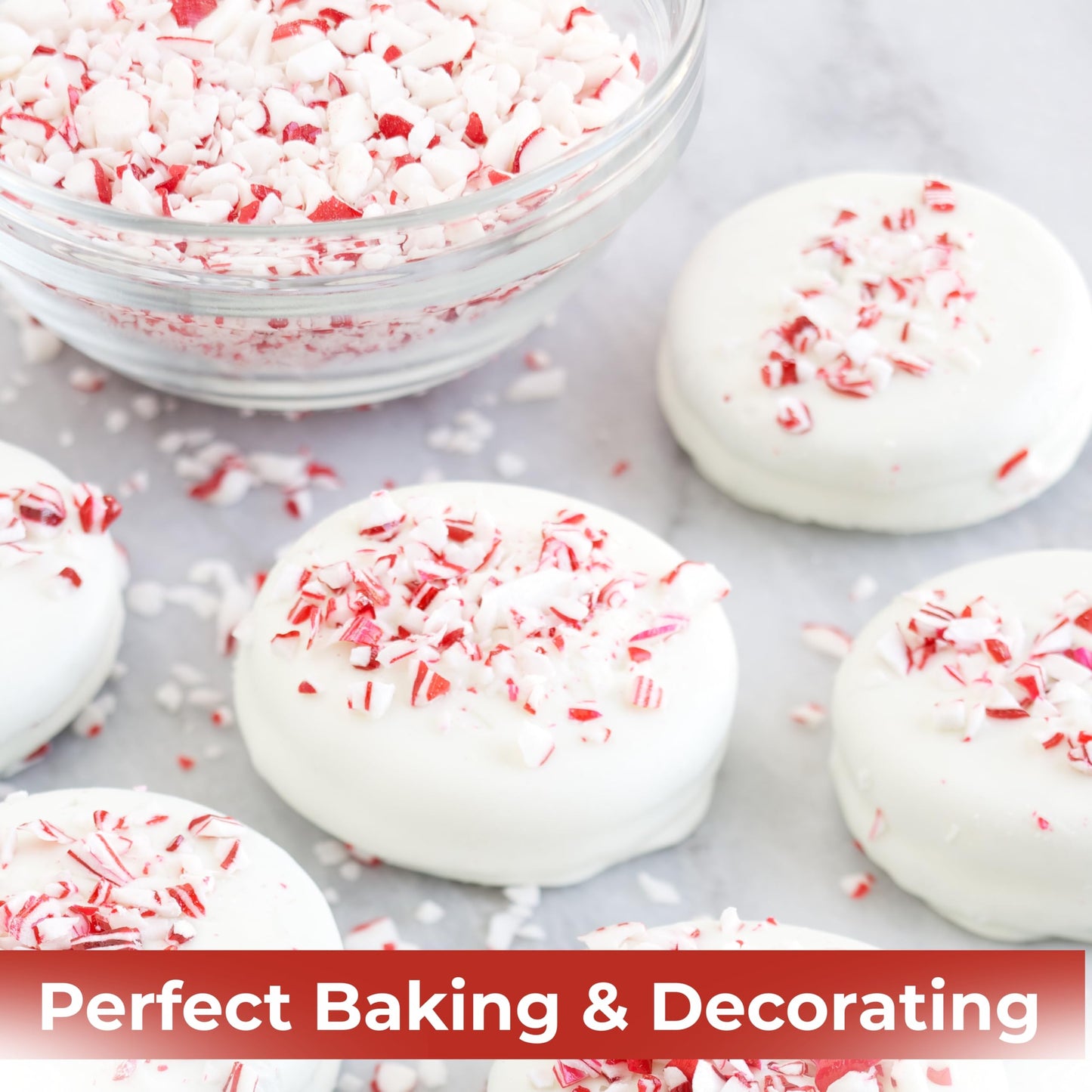 Crushed Peppermint Candy Pieces  Red & White  Mint Flavored Bits for Baking  Toppings  Decorating  and Holiday   12 Oz in Reusable Jar