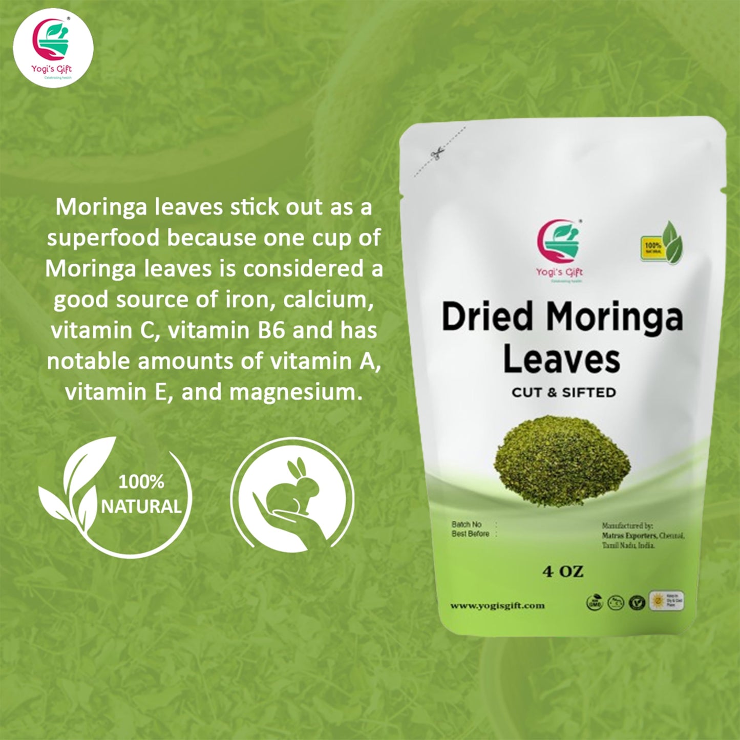 Moringa Leaves Loose 4 Oz | Make Tea, Springle On Salad, Ground And Use It | 100% Natural Moringa Leaf Only No Stems | Te De Mor