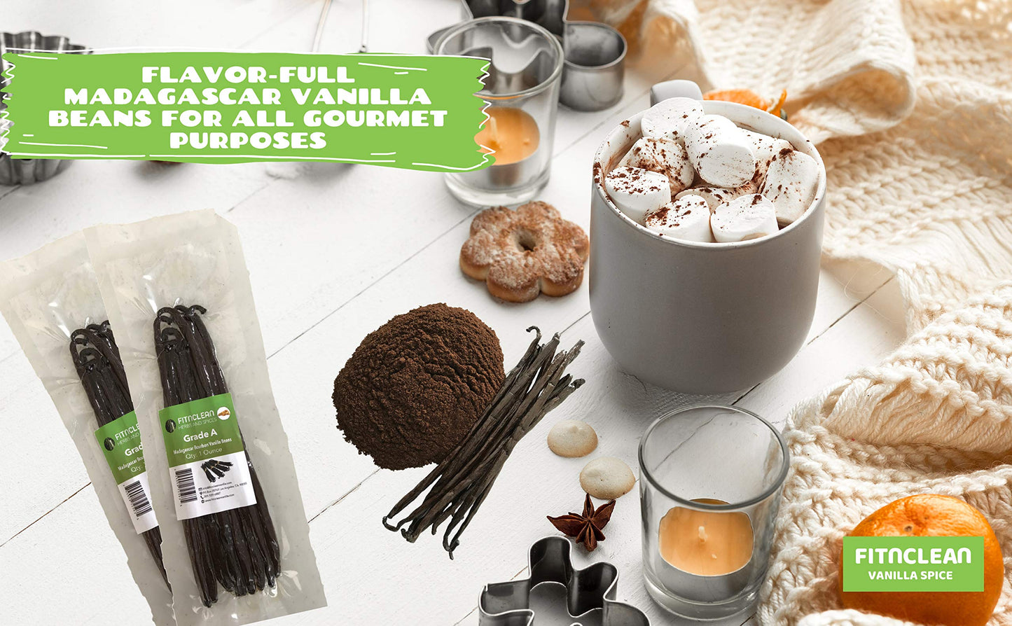 FITNCLEAN VANILLA Organic Vanilla Beans Grade A, 8oz Bulk NON-GMO spirit-inspired flavor Pods for Cooking and Baking