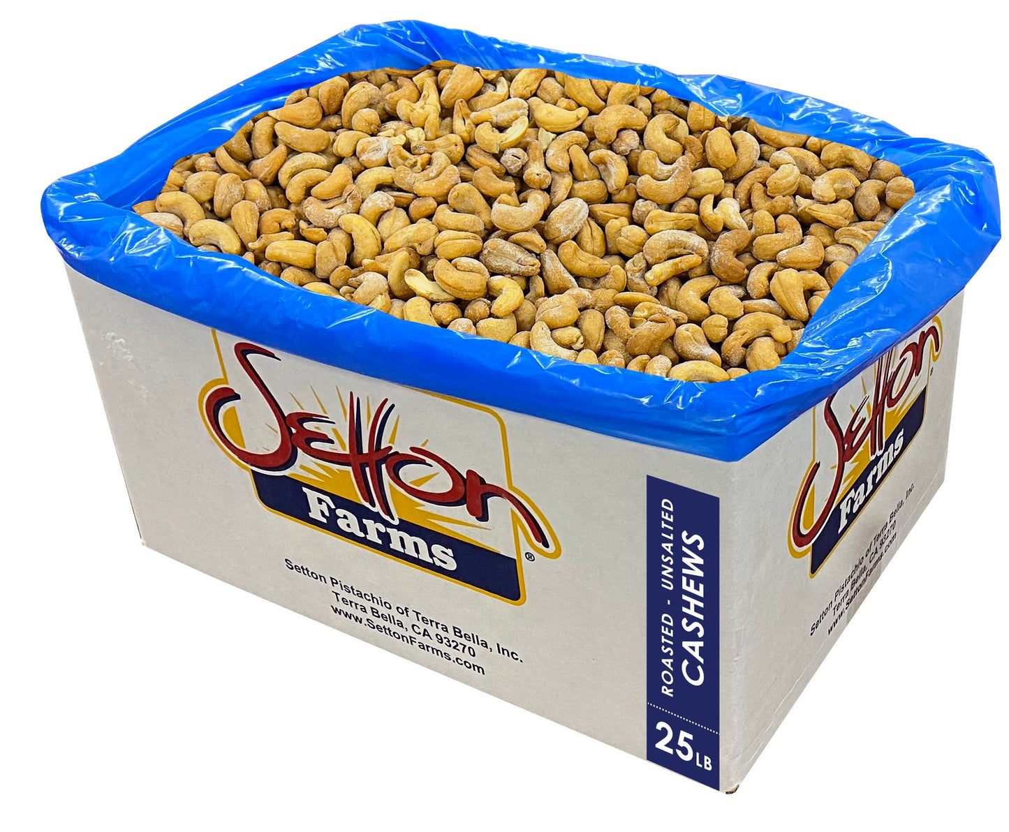 Cashews Roasted Unsalted, Extra Large Cashews (240's), 25 Lbs. Bulk Case, Kosher
