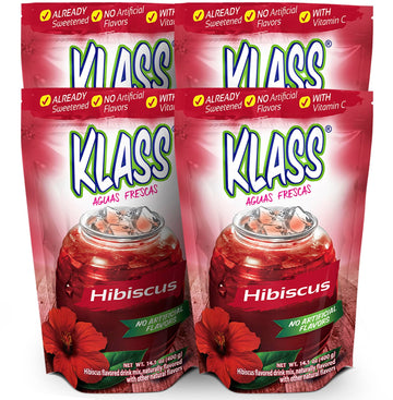Klass Aguas Frescas |Drink Mix Hibiscus | Flavors From Natural Sources, No Artificial Flavors, With Vitamin C (Makes 7 To 9 Quarts) 14.1 Oz Family Pack (4-Pack)