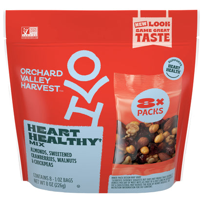 Orchard Valley Harvest Heart Healthy Blend, 1 Ounce Bags (Pack of 8), Almonds, Cranberries, Walnuts, and Chickpeas, Gluten Free,