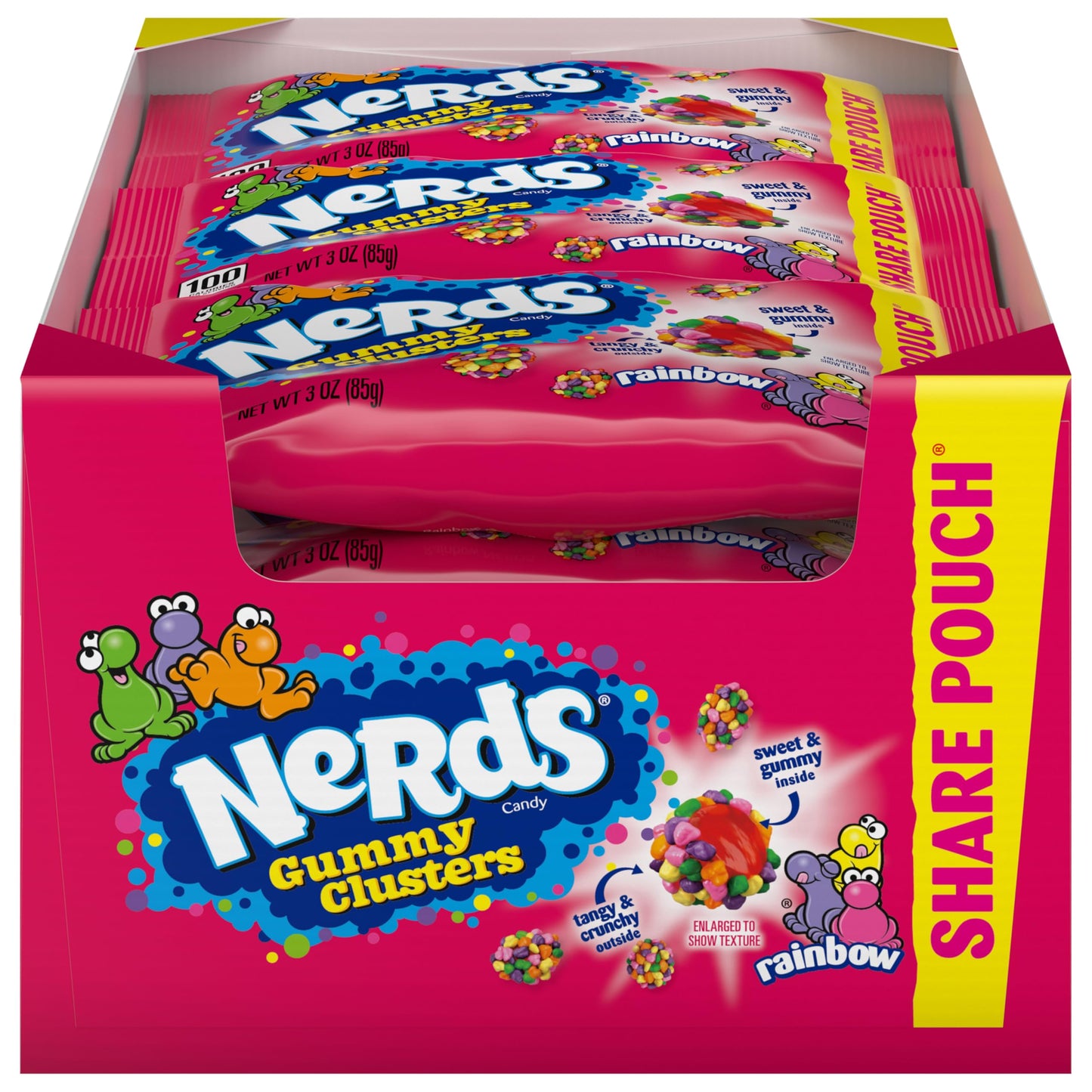 Nerds Gummy Clusters Candy, Rainbow, 3 Ounce Pouches (Pack Of 12)