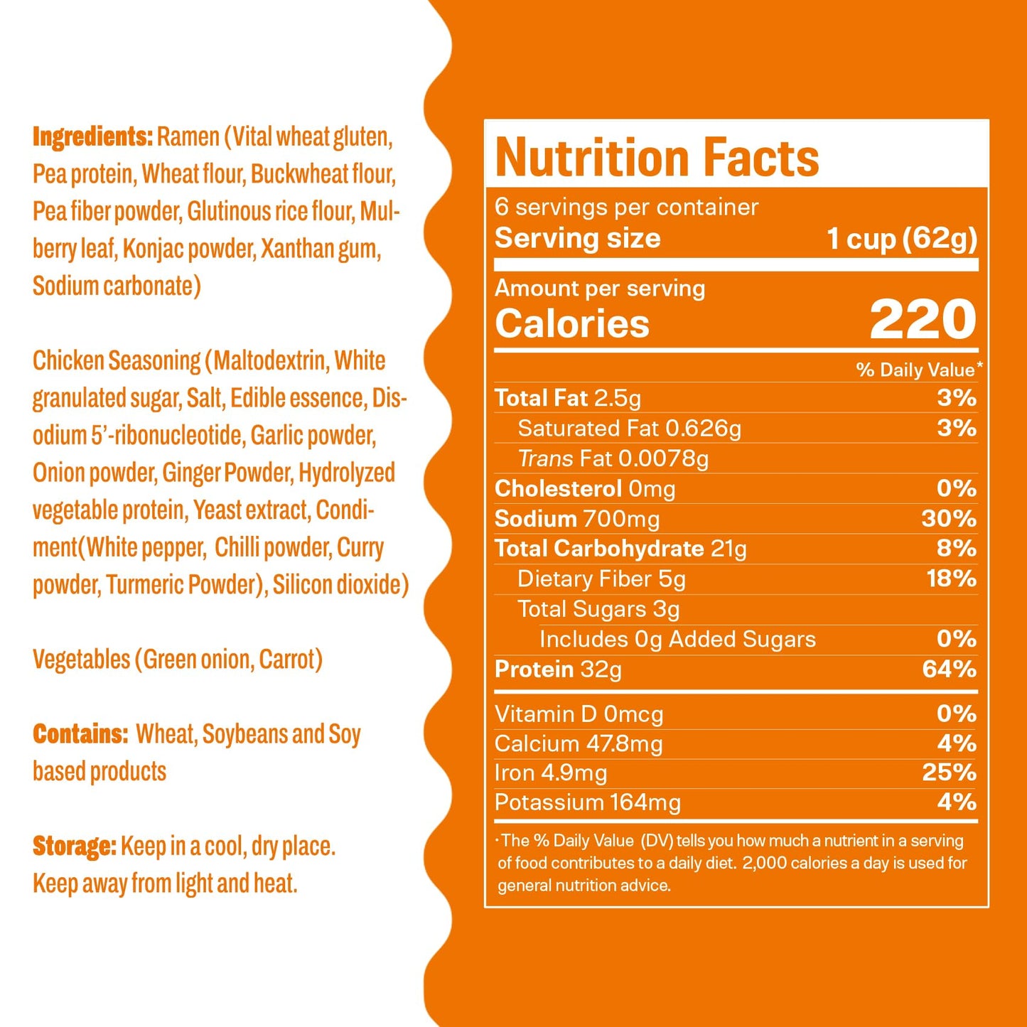 Hethstia Protein Ramen Instant Chicken Soup Cup, Plant-Based High Protein(32G) Ramen Chicken Flavor, 6 Pack, Air-Dried, Non-Frie