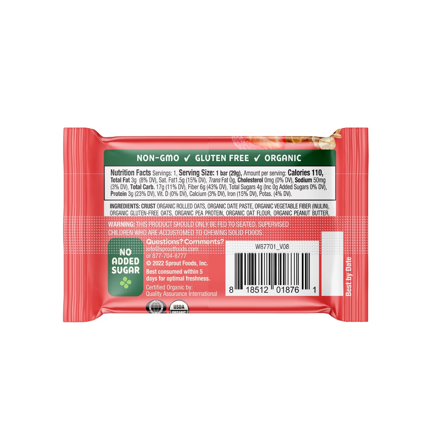 Sprout Organics, Pb & Yayz Toddler Snack Bars, Peanut Butter & Strawberry, 5 Individual Bars 1.02 Oz Each (6-Boxes)