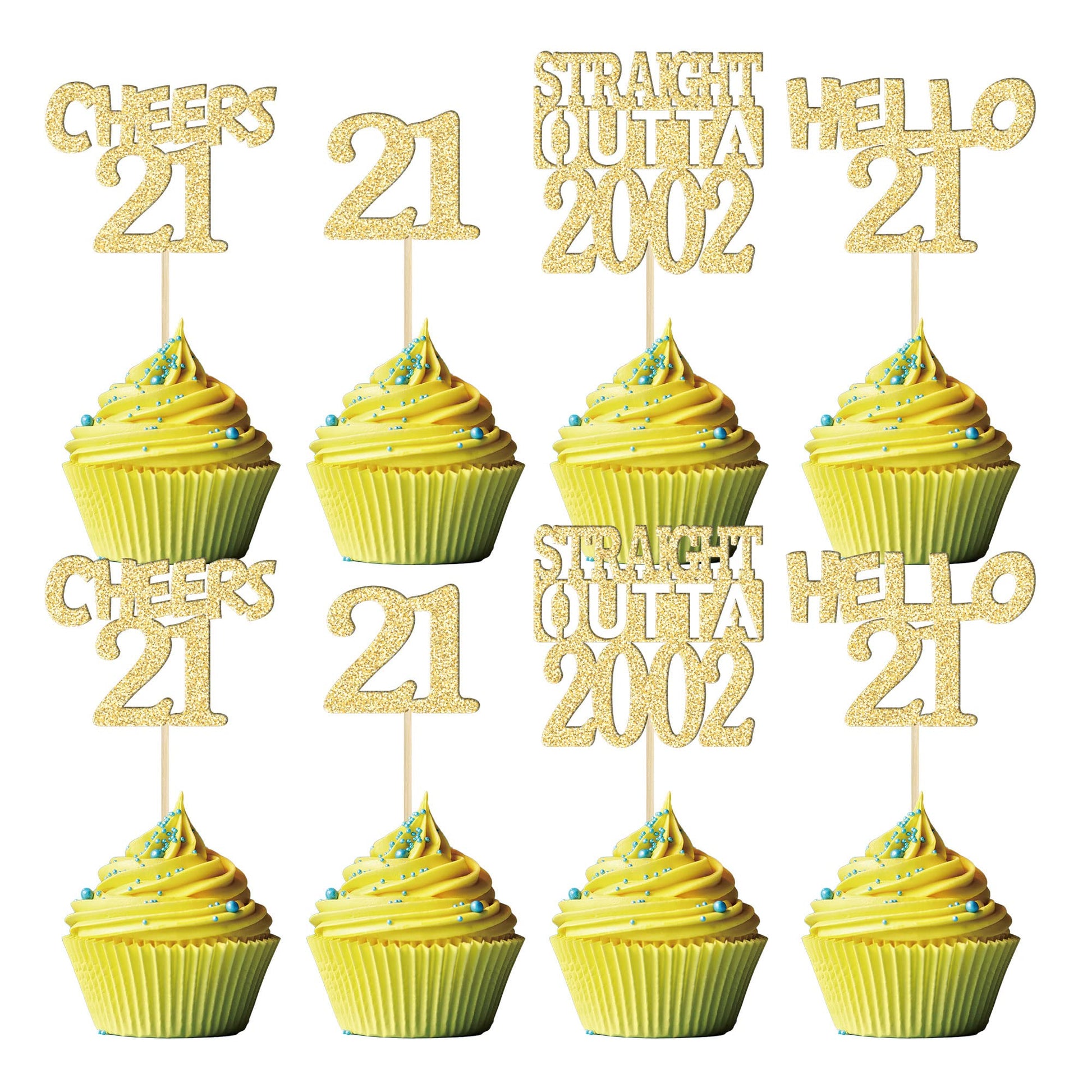 Gyufise 24Pcs Happy 21St Cupcake Toppers Glitter Twenty-One Straight Outta 2002 Cupcake Picks Cheers To 21 Years Birthday Cake D