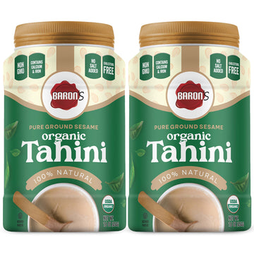 Baron's USDA Organic Tahini Pure Sesame Paste | 2 x 16 oz Jars | Rich Creamy Spread for Hummus, Dips, Sauces | Kosher, Vegan, Ke