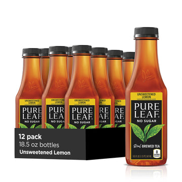 Pure Leaf Iced Tea, Unsweetened Lemon, Real Brewed Tea, Zero Sugar & Zero Calories, 18.5 Fl Oz Bottles (Pack Of 12)