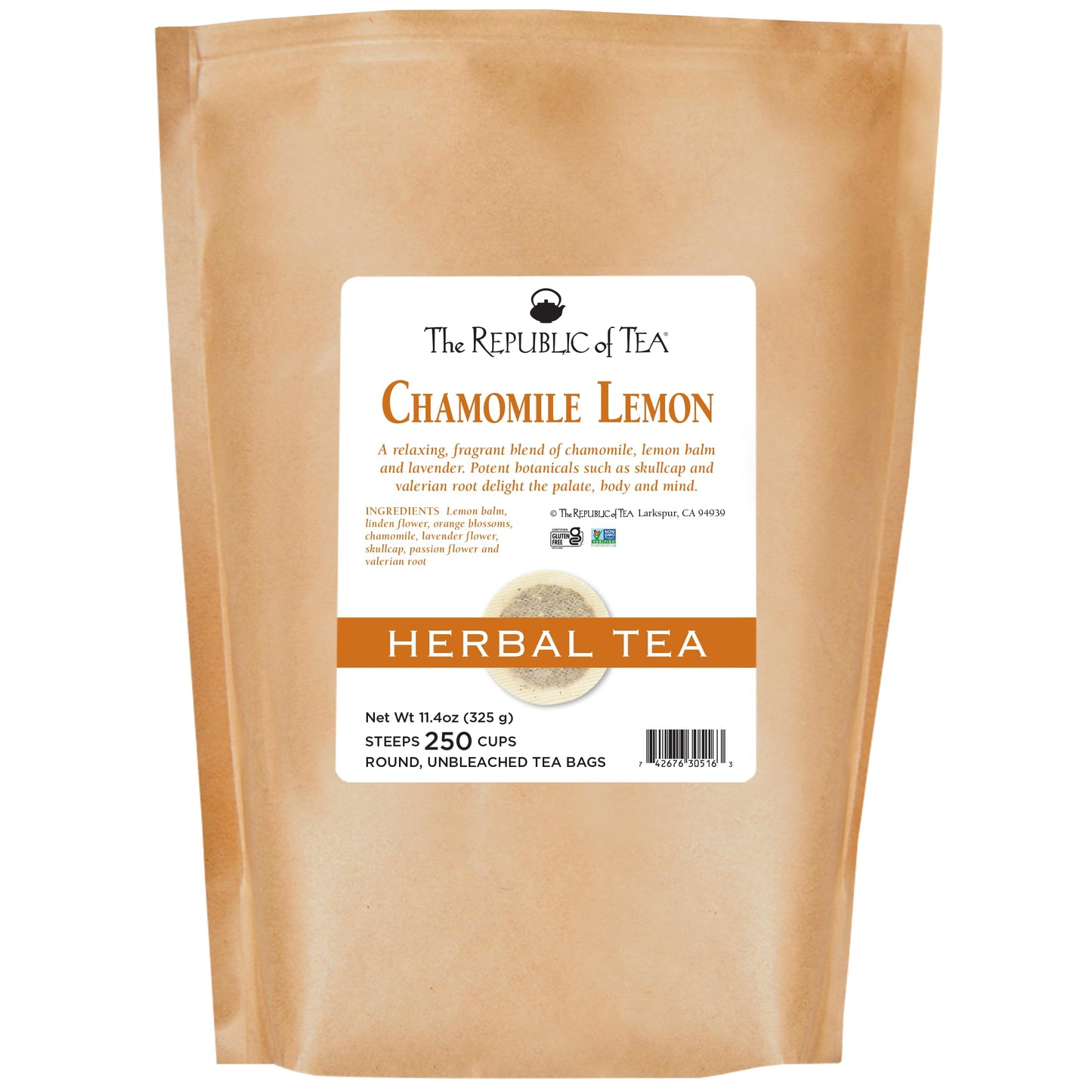 The Republic of Tea Chamomile Lemon Herbal Tea, 250 Tea Bags, Caffeine-Free, with Valerian Root, Bulk Pack