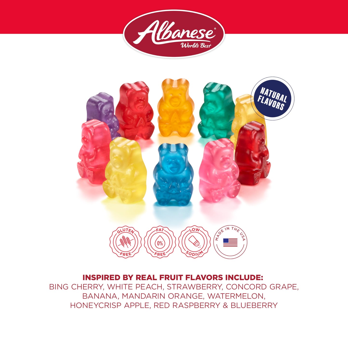 Albanese World'S Best True To Fruit - American Favorite Fruits Gummies, Candy, 25Oz Bag, Soft & Chewy Candy Snack, Fruity Flavor