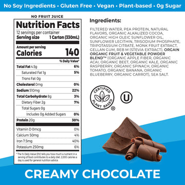 Orgain Organic Vegan Protein Shake - 20g Plant Based Protein, Ready to Drink, 11 Fl Oz, Chocolate Flavor, Gluten Free, Pack of 12