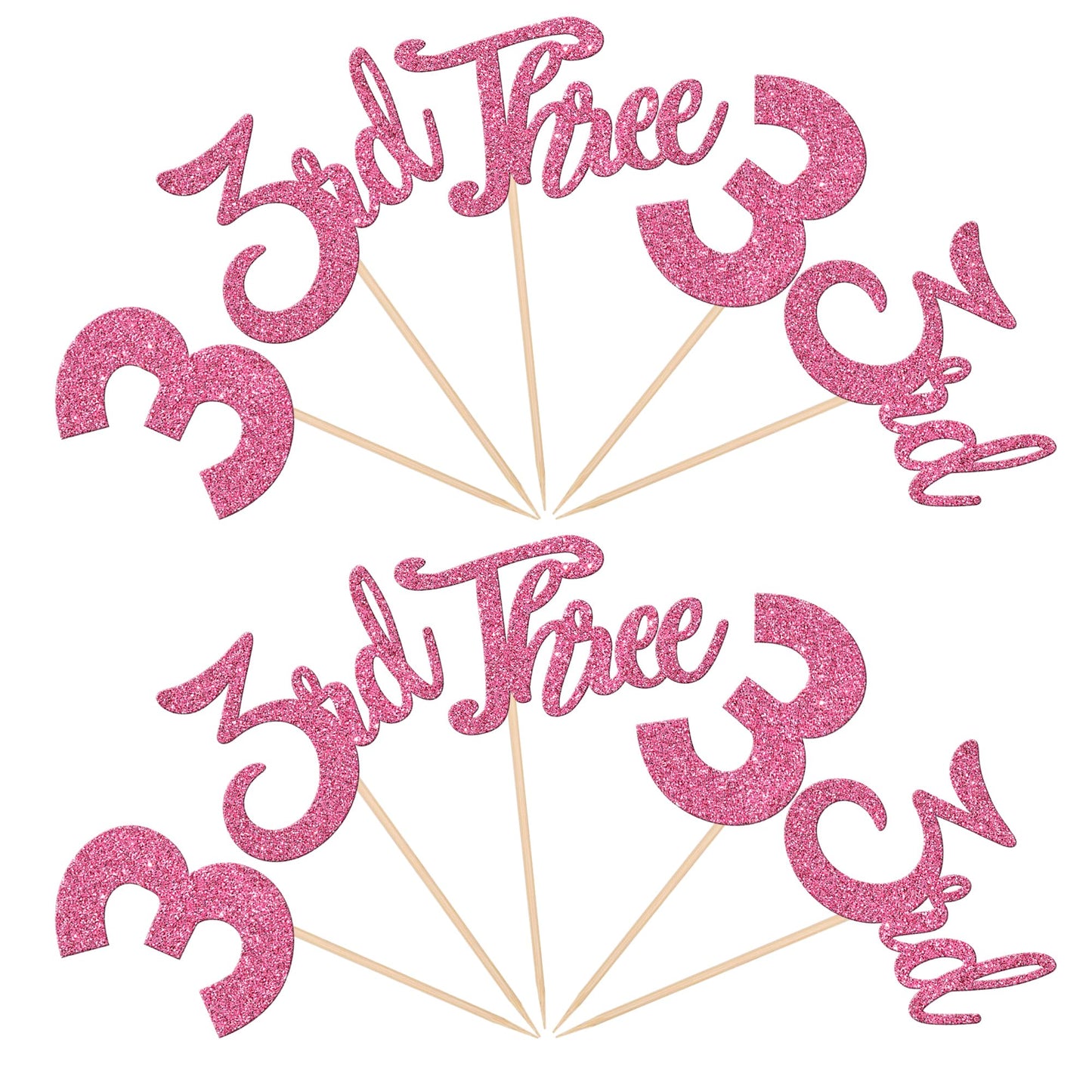 24 Pcs Three Cupcake Toppers Glitter 3Rd Birthday Cupcake Picks Number 3 Three Cake Picks For Baby Shower Kids 3Rd Birthday Anni