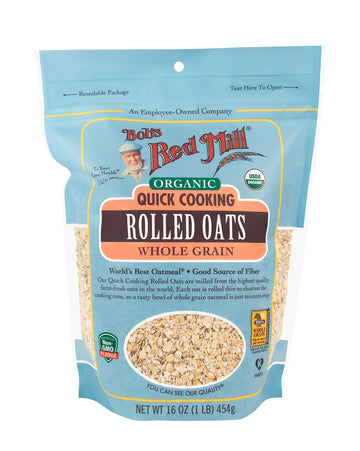 Bob s Red Mill Organic Quick Cooking Rolled Oats, 16oz (Pack of 4) - Non GMO, Whole Grain, Vegan, Kosher