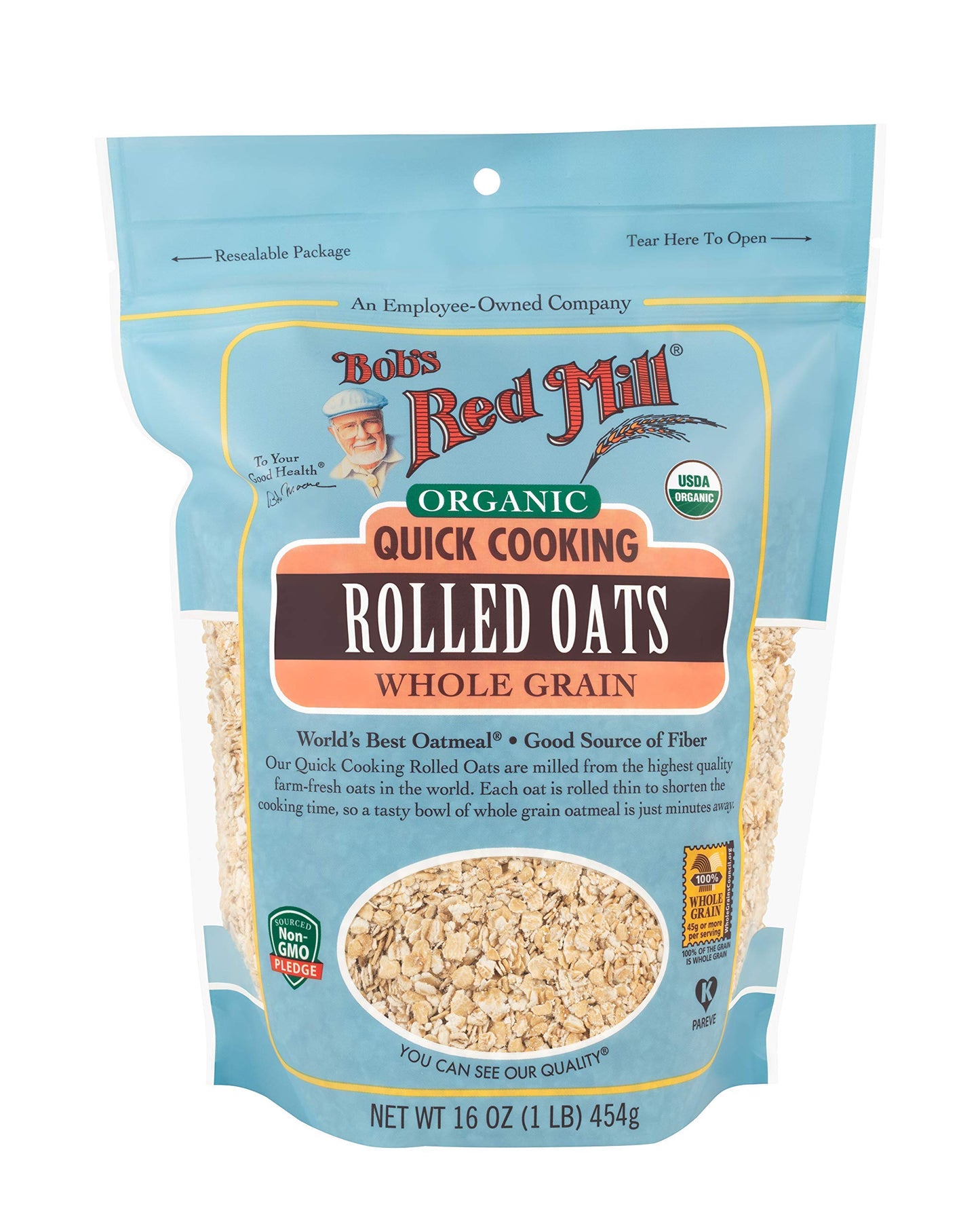 Bob's Red Mill Organic Quick Cooking Rolled Oats, 16oz (Pack of 4) - Non GMO, Whole Grain, Vegan, Kosher