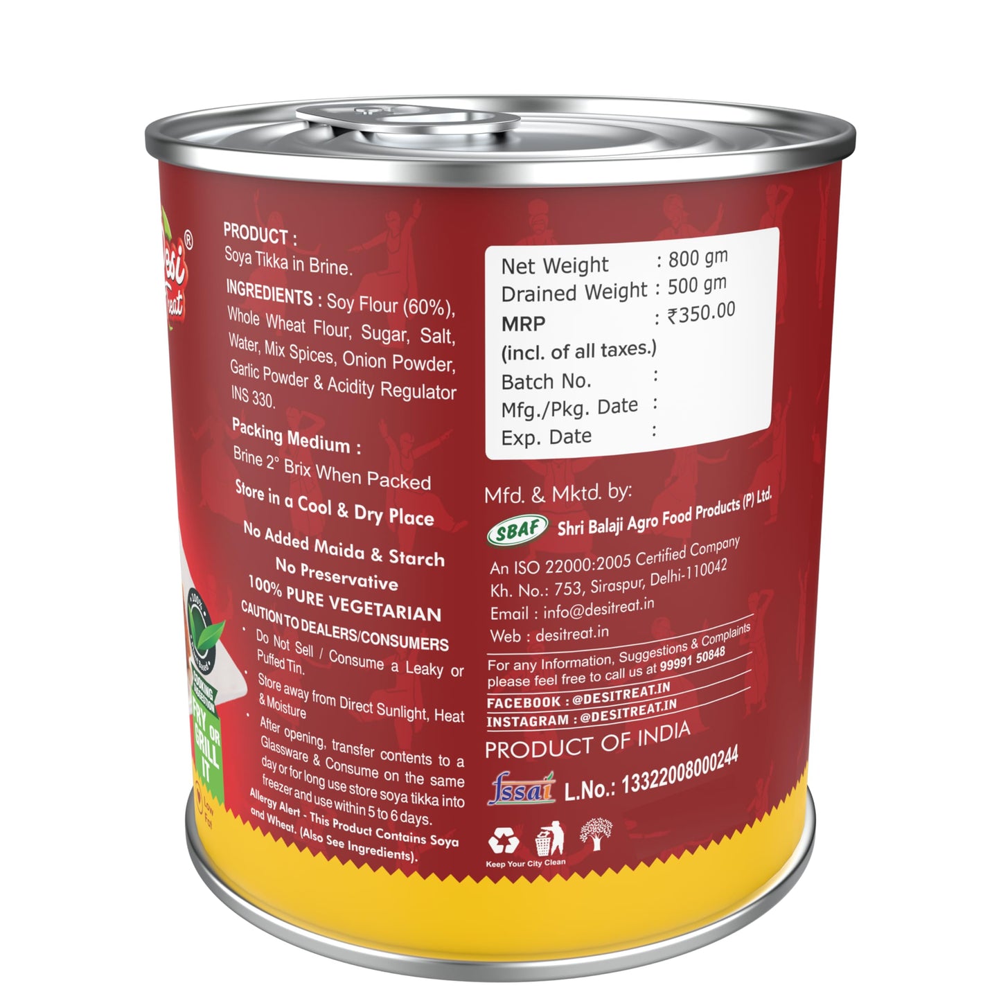 Desi Treat Soya Tikka Punjabi Masala (Ready To Cook), 800G
