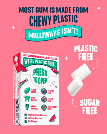 Milliways Watermelon | Plastic Free Gum | Xylitol, Aspartame-Free, Sugar-Free, Plant-Based, Natural Chewing Gum | 120 Pieces Tot