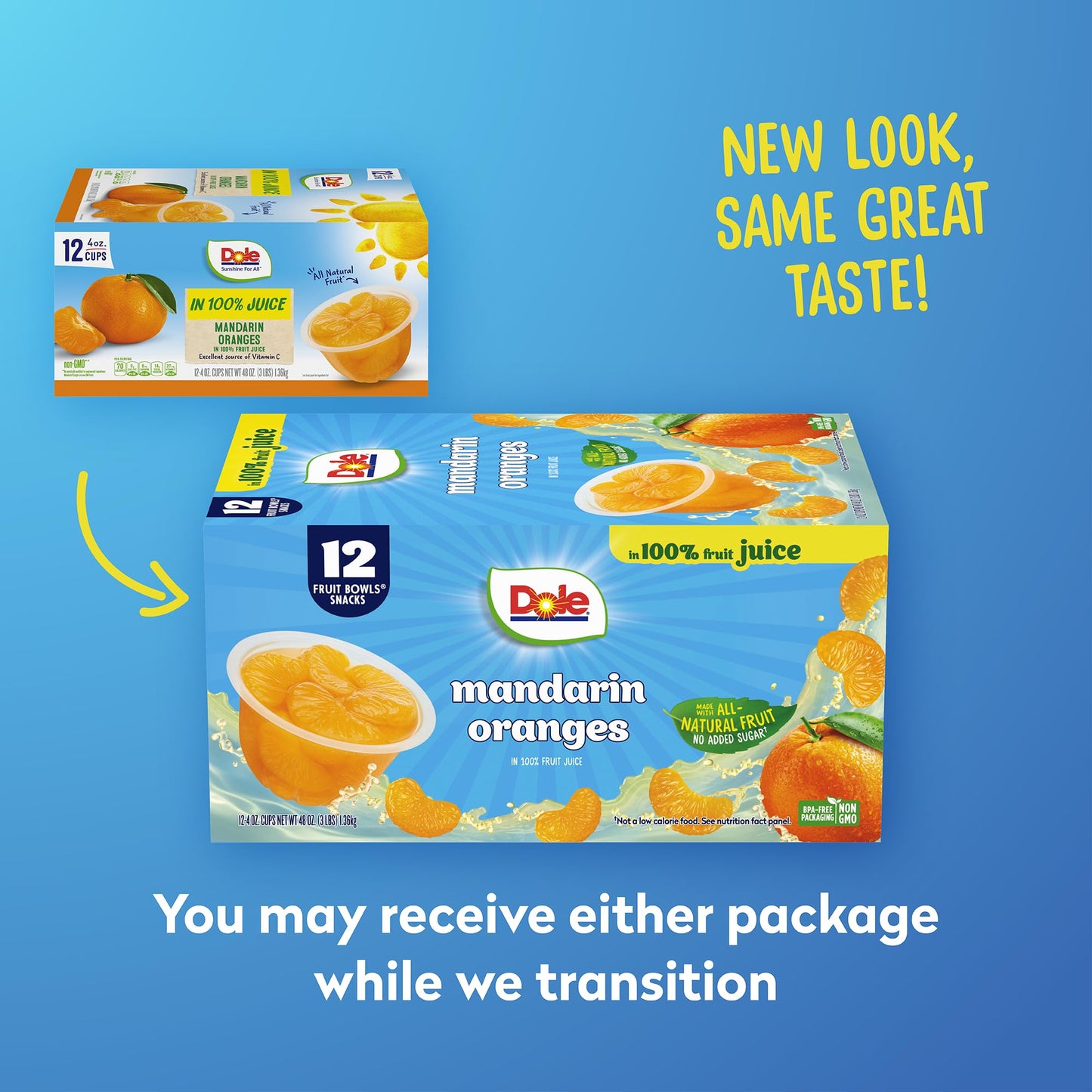 Dole Fruit Bowls Mandarin Oranges In 100% Juice Snacks, 4Oz 12 Total Cups, Gluten & Dairy Free, Bulk Lunch Snacks For Kids & Adults